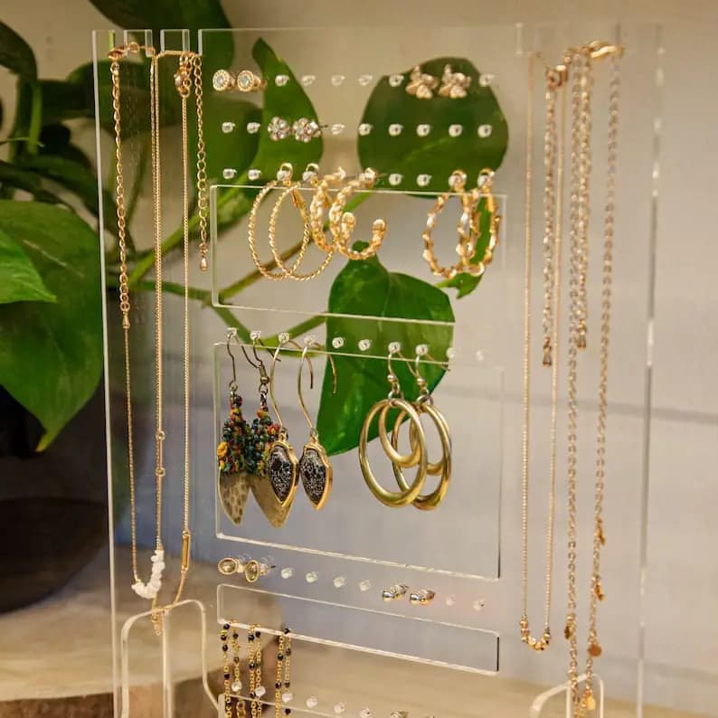 Jewelry Stand | Necklaces & Earrings Organizer | Clear Acrylic Earring Organizer | Jewelry Display | Bracelet Organizer