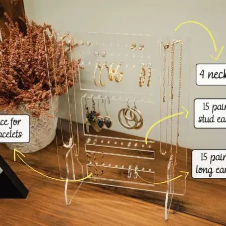 Jewelry Stand | Necklaces & Earrings Organizer | Clear Acrylic Earring Organizer | Jewelry Display | Bracelet Organizer
