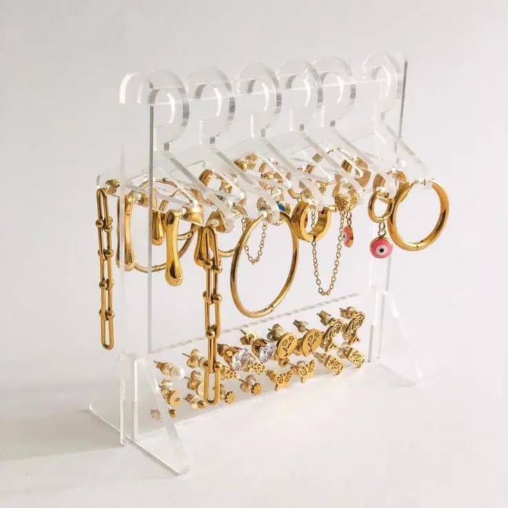 Clothes Hanger Design Clear Jewelry Display Rack, Creative Clear Jewelry Organizer