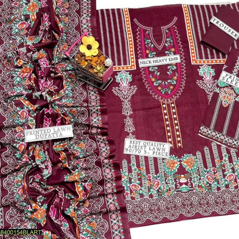 3pcs lawn unstitched suit