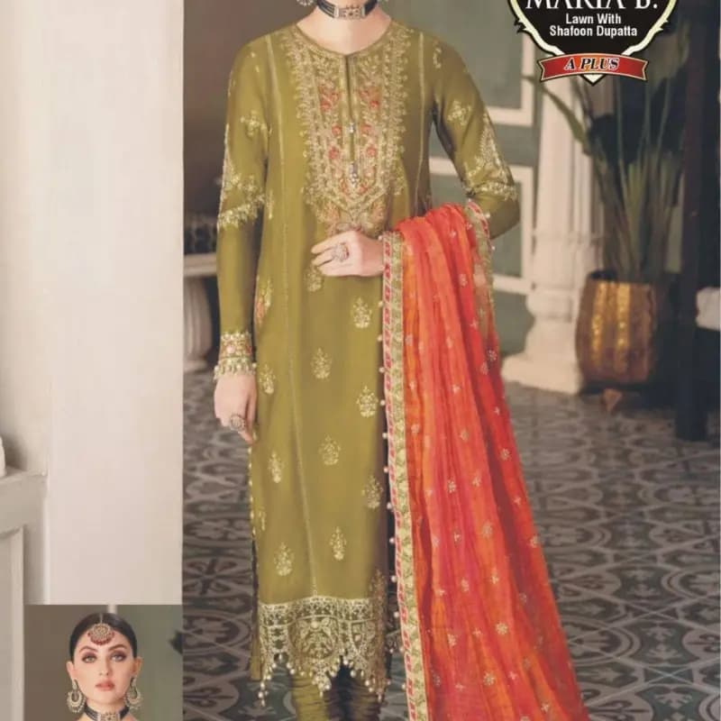 3pcs lawn suit embroidered neckline