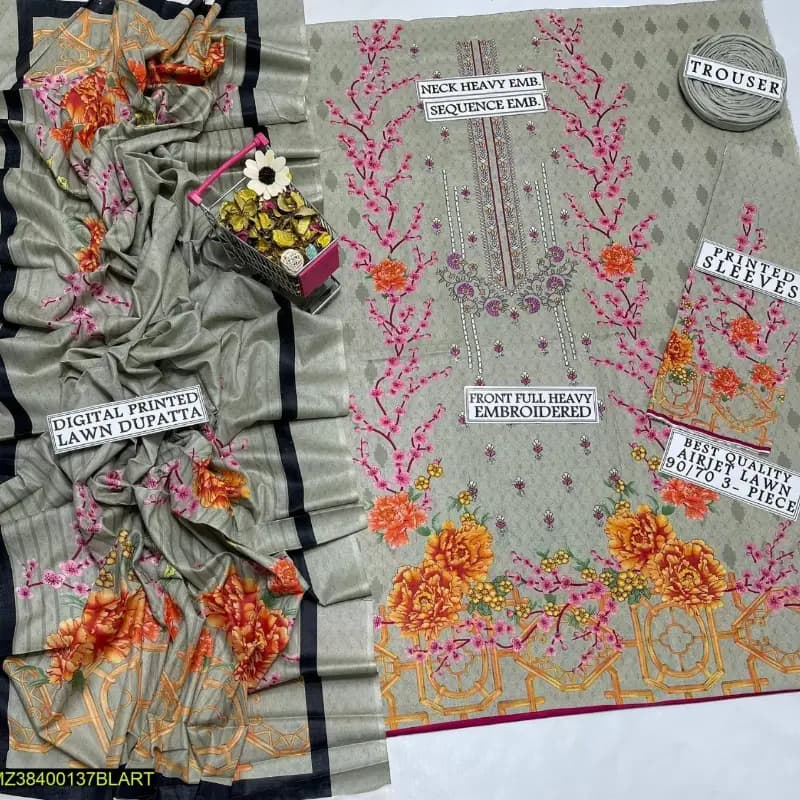 3pcs lawn unstitched suit